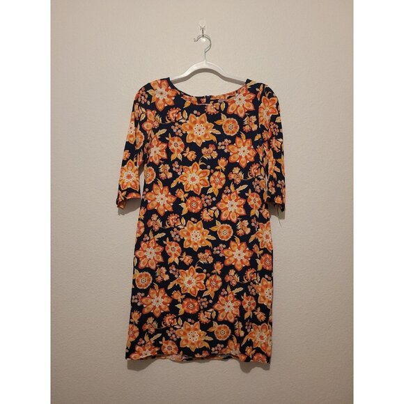 J. Jill Midi Shift Dress Floral Navy Blue And Orange Size 6 - Picture 1 of 7